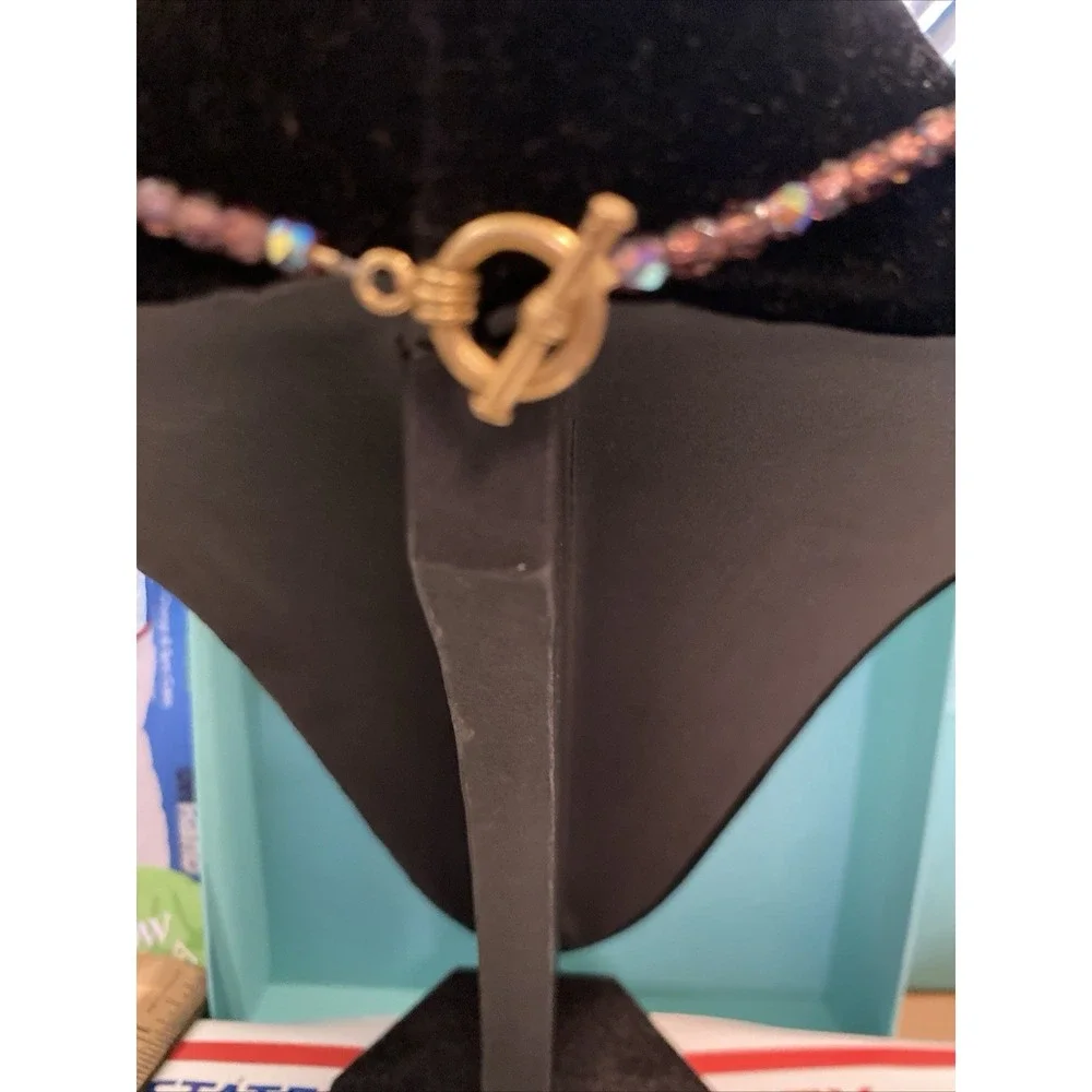 Gold tone Purple Lavender beaded necklace earring set 24